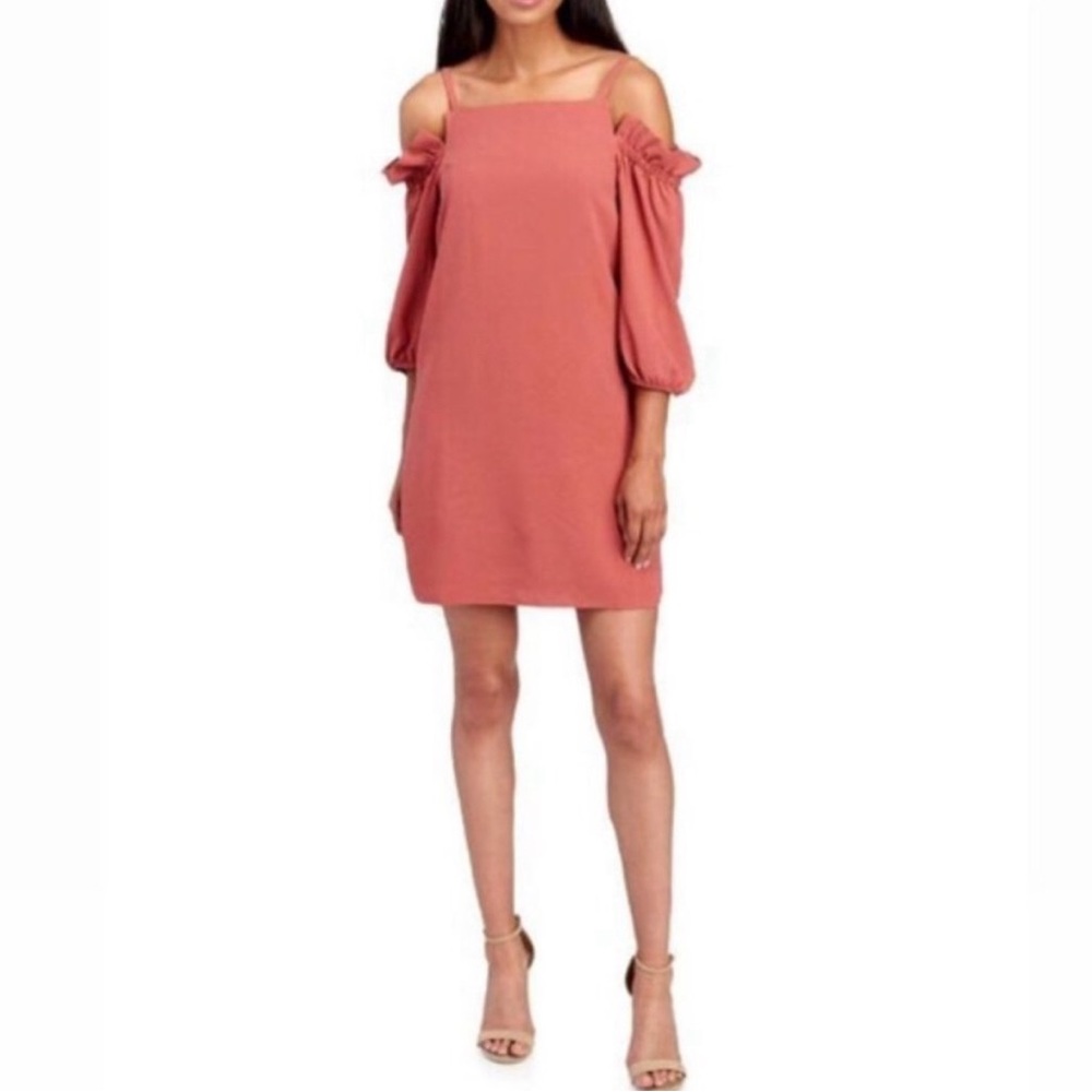 Laundry by Shelli Segal Cold-Shoulder Drop Sleeve Terra-Cotta Midi Dress size 12